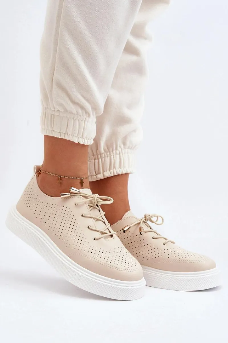 Hot Boto Ażurowe Trampki Damskie Beżowe Unassemia