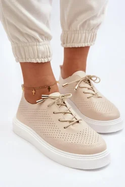 Hot Boto Ażurowe Trampki Damskie Beżowe Unassemia