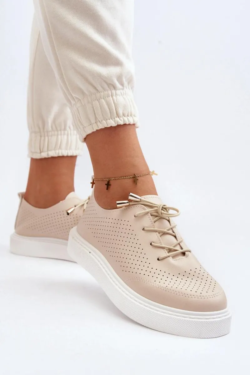 Hot Boto Ażurowe Trampki Damskie Beżowe Unassemia