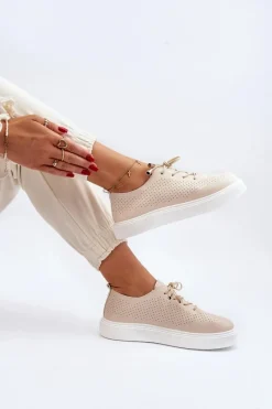 Hot Boto Ażurowe Trampki Damskie Beżowe Unassemia