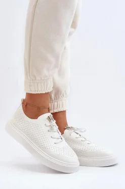 Discount Ażurowe Trampki Damskie Białe Unassemia Damskie Trampki Damskie Niskie