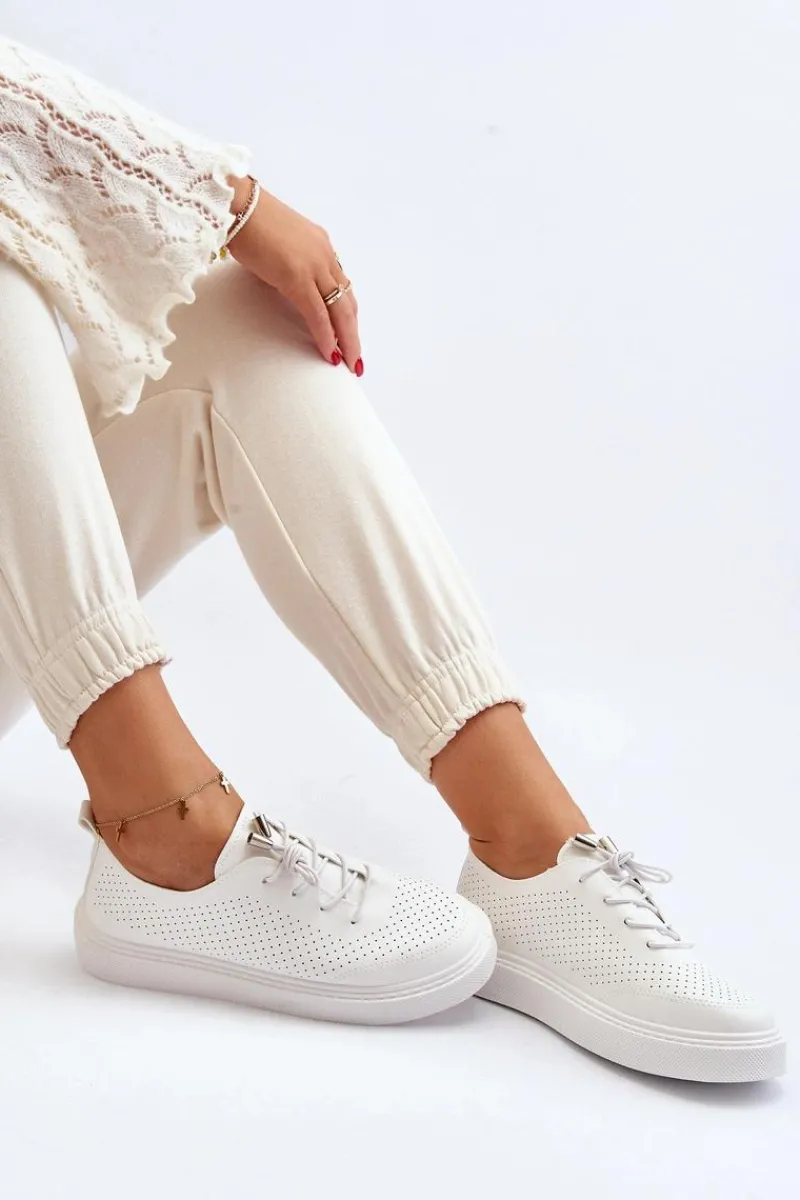 Discount Ażurowe Trampki Damskie Białe Unassemia Damskie Trampki Damskie Niskie