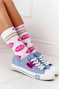 Ażurowe Trampki Damskie BIG STAR FF274037 Niebieskie Damskie Trampki Damskie Big Star|Trampki Damskie Niskie