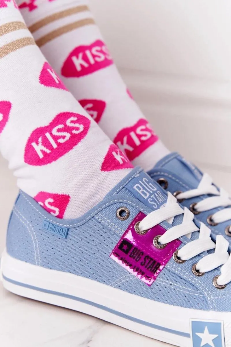 Ażurowe Trampki Damskie BIG STAR FF274037 Niebieskie Damskie Trampki Damskie Big Star|Trampki Damskie Niskie