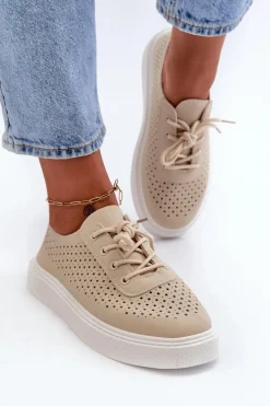Sale Boto Ażurowe Trampki Sneakersy Na Platformie Beżowe Tanvi Beżowy