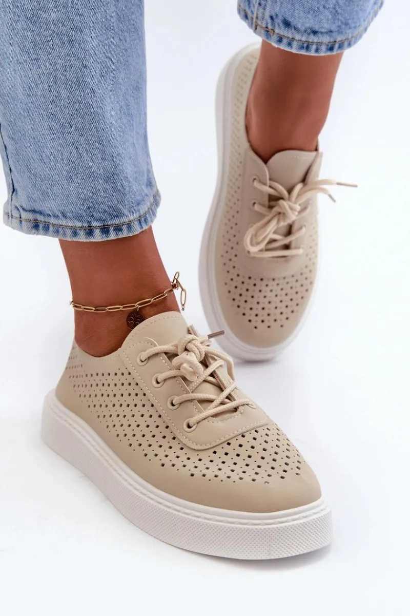 Sale Boto Ażurowe Trampki Sneakersy Na Platformie Beżowe Tanvi Beżowy