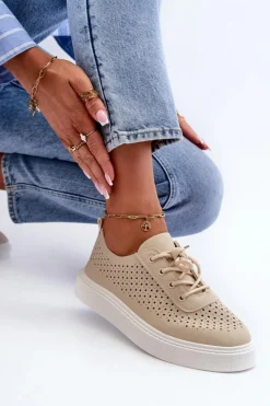 Sale Boto Ażurowe Trampki Sneakersy Na Platformie Beżowe Tanvi Beżowy