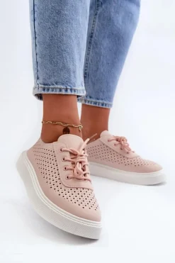 Trampki Damskie Niskie>Boto Ażurowe Trampki Sneakersy Na Platformie Różowe Tanvi Różowy