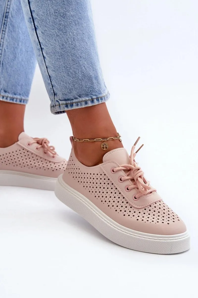 Trampki Damskie Niskie>Boto Ażurowe Trampki Sneakersy Na Platformie Różowe Tanvi Różowy