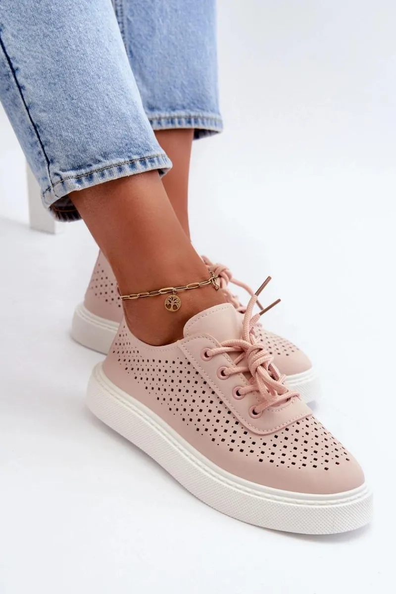 Trampki Damskie Niskie>Boto Ażurowe Trampki Sneakersy Na Platformie Różowe Tanvi Różowy
