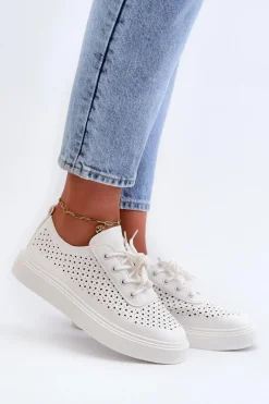 Trampki Damskie Niskie>Boto Ażurowe Trampki Sneakersy Na Platformie Białe Tanvi