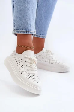 Trampki Damskie Niskie></noscript>Boto Ażurowe Trampki Sneakersy Na Platformie Białe Tanvi