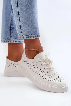 Trampki Damskie Niskie></noscript>Boto Ażurowe Trampki Sneakersy Na Platformie Białe Tanvi