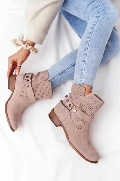Botki Wiosenne|Brązowe I Beżowe Botki>Boto Ażurowe Wiosenne Botki Lewski Shoes 2905-0 Beżowe