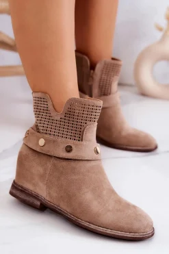 Botki Wiosenne|Botki Na Koturnie>Damskie buty S.Barski Ażurowe Wiosenne Damskie Botki Beżowe Royale Beżowy