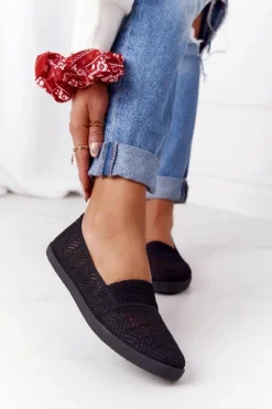 Discount Ażurowe Wsuwane Tenisówki Slip-On Czarne Chillout Damskie Trampki Damskie Slip-On