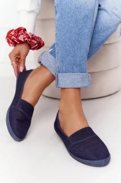Sale Boto Ażurowe Wsuwane Tenisówki Slip-On Granatowe Chillout