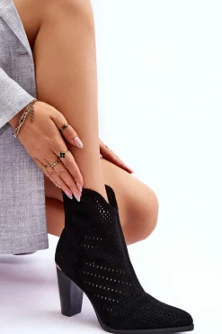 Sale Boto Ażurowe Zamszowe Botki Na Słupku Czarne Logan