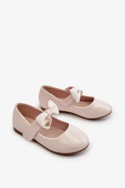 Discount Evento Balerinki Dziecięce Lakierowane Z Kokardą Na Rzep Różowe Kocia