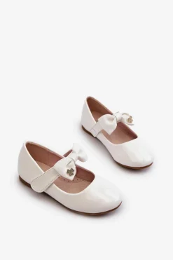 Discount Balerinki Dziecięce Lakierowane Z Kokardą Na Rzep Białe Kocia Dzieci Balerinki Dziecięce