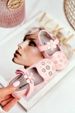 Hot Balerinki Dziecięce na Rzepy Kwiatuszek Różowe Flored Dzieci Balerinki Dziecięce