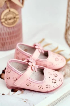 Hot Balerinki Dziecięce na Rzepy Kwiatuszek Różowe Flored Dzieci Balerinki Dziecięce