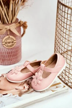 Discount Balerinki Dziecięce na Rzepy Kwiatuszek Różowe Antrela Dzieci Balerinki Dziecięce