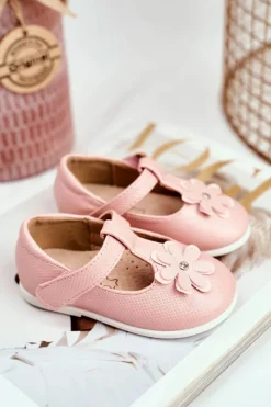 Discount Balerinki Dziecięce na Rzepy Kwiatuszek Różowe Antrela Dzieci Balerinki Dziecięce