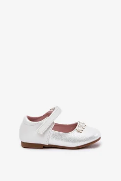 Outlet Evento Balerinki Dziecięce Na Rzep Z Kwiatuszkami Białe Nikione Biały