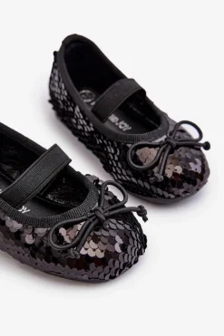 Clearance Boto Balerinki Dziecięce Ozdobione Cekinami Czarne Weries Czarny