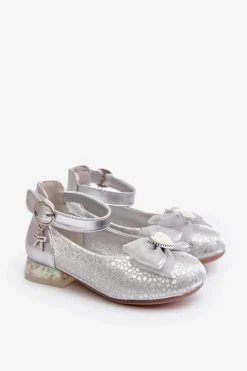 Discount Boto Balerinki Dziecięce Z Kokardą Srebrne Nanthea