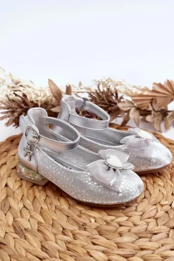 Discount Boto Balerinki Dziecięce Z Kokardą Srebrne Nanthea