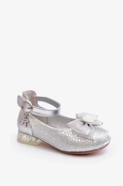Discount Boto Balerinki Dziecięce Z Kokardą Srebrne Nanthea