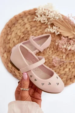 Balerinki Dziecięce>Evento Balerinki Dziecięce Z Sercami Zapinane Na Rzep Różowe Danaella