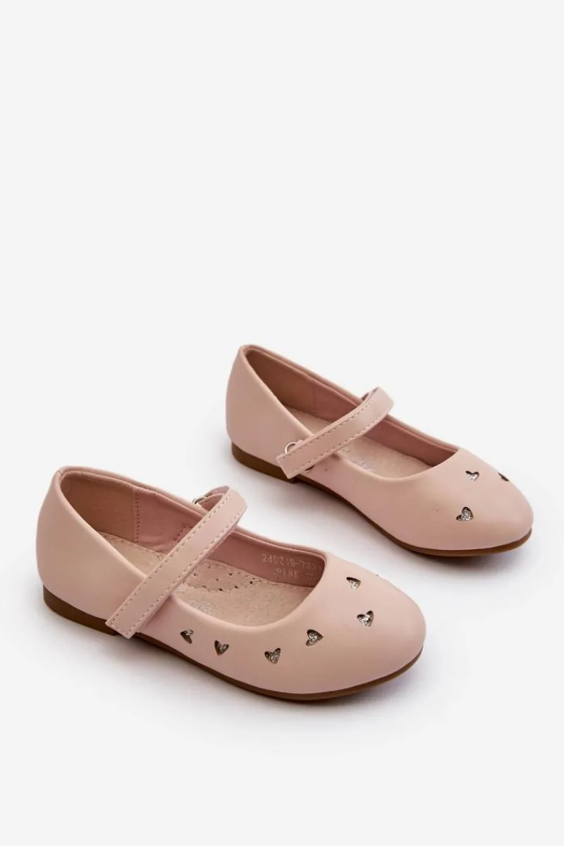 Balerinki Dziecięce>Evento Balerinki Dziecięce Z Sercami Zapinane Na Rzep Różowe Danaella