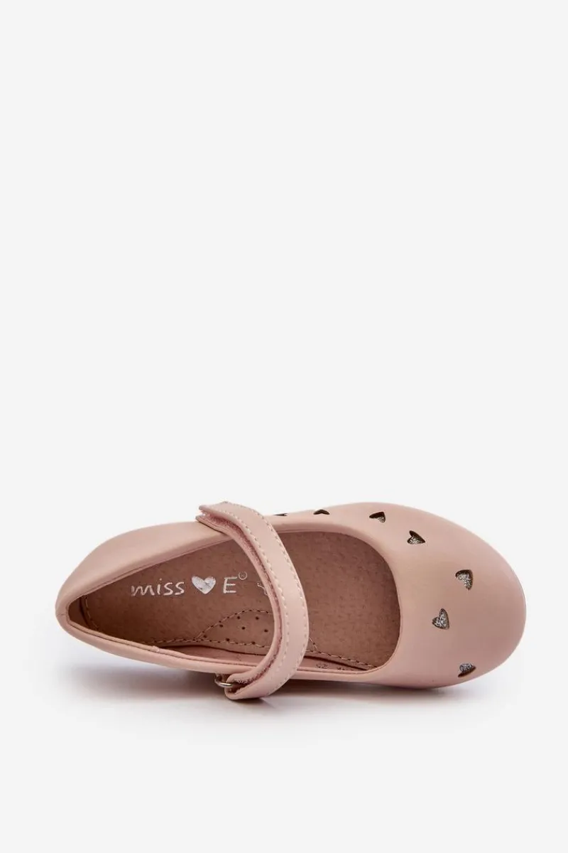 Balerinki Dziecięce>Evento Balerinki Dziecięce Z Sercami Zapinane Na Rzep Różowe Danaella