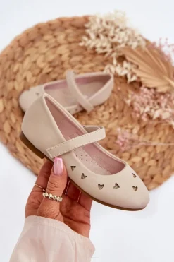 Online Balerinki Dziecięce Z Sercami Zapinane Na Rzep Beżowe Danaella Dzieci Balerinki Dziecięce