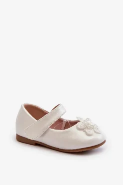 New Evento Balerinki Dziecięce Zapinane Na Rzep Z Ozdobą Białe Serinde