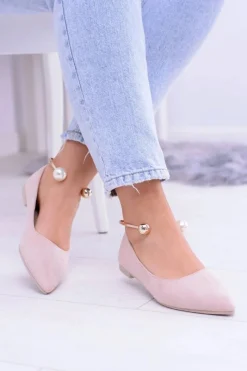 New Balerinki Pudrowy Róż Z Bransoletką W Szpic Mami Damskie Baleriny Klasyczne