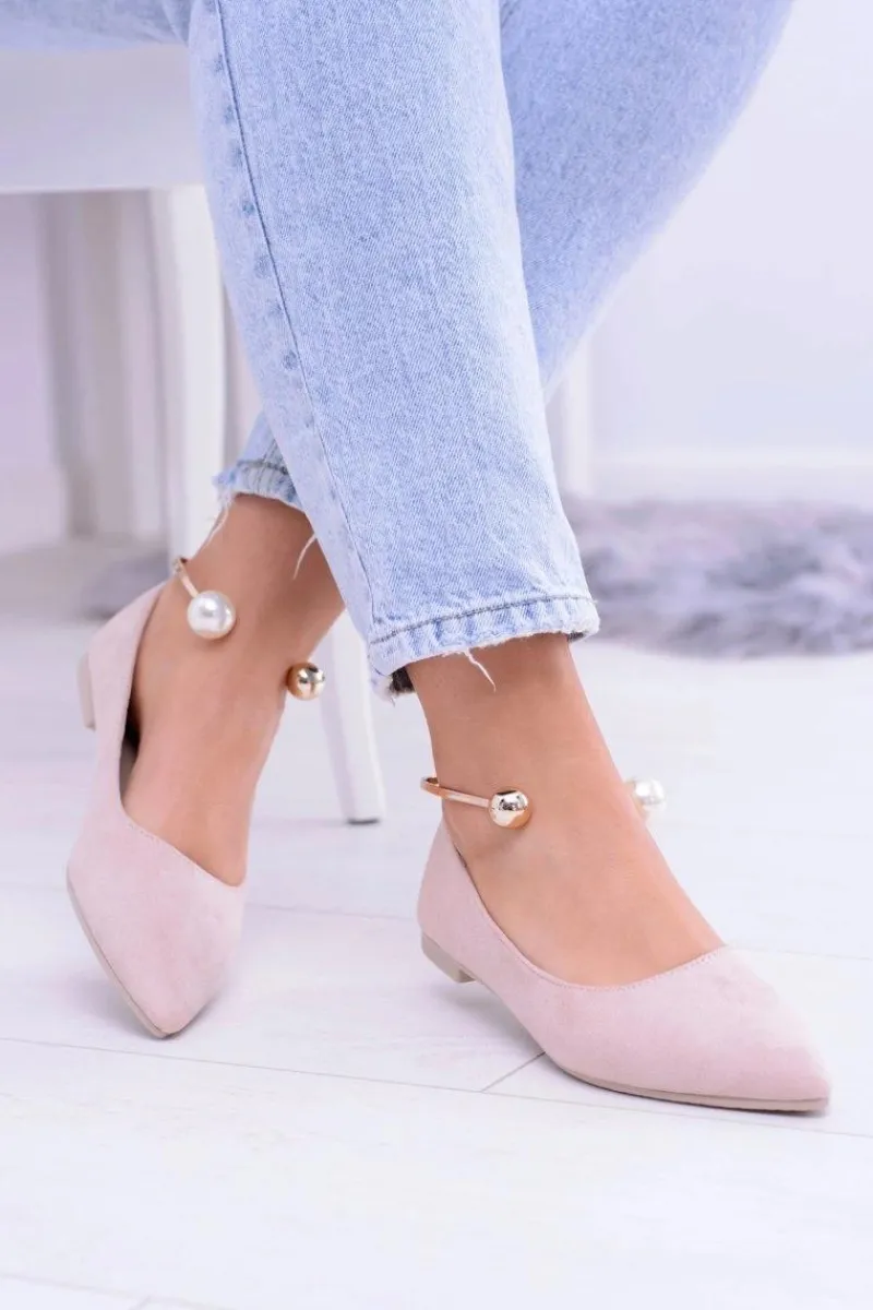 New Balerinki Pudrowy Róż Z Bransoletką W Szpic Mami Damskie Baleriny Klasyczne