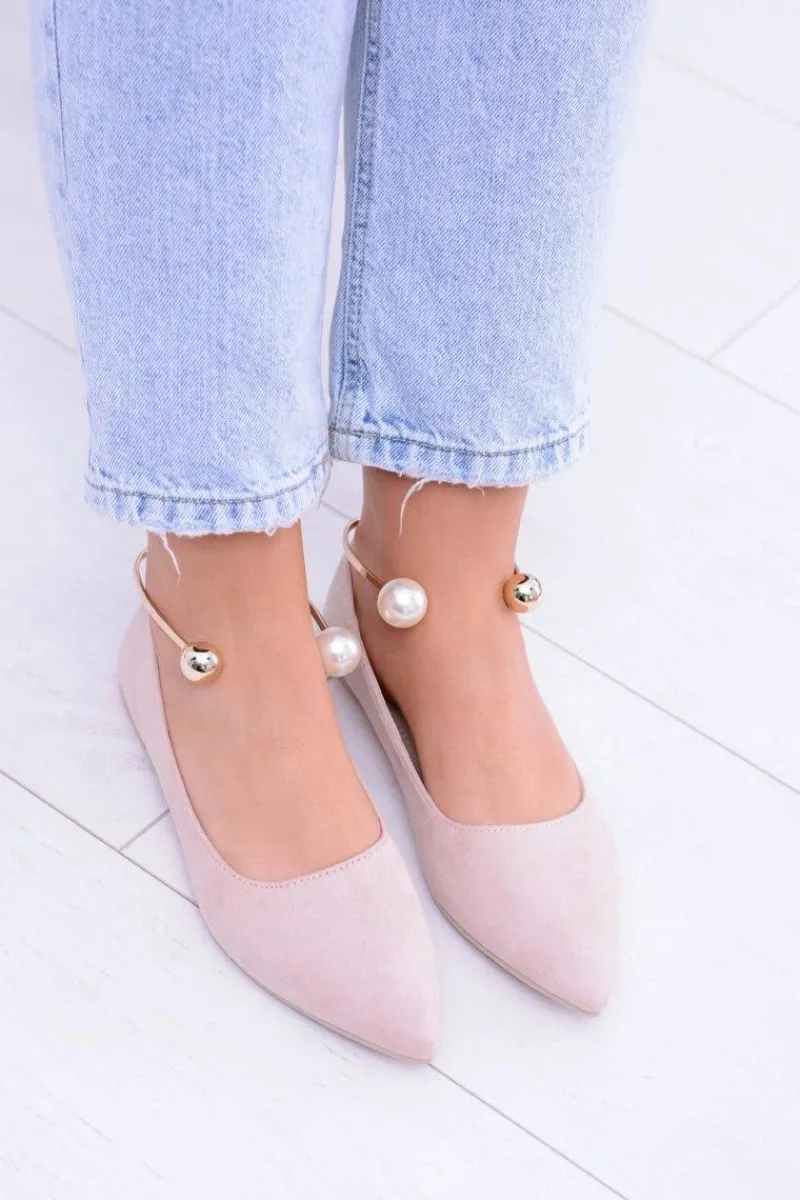 New Balerinki Pudrowy Róż Z Bransoletką W Szpic Mami Damskie Baleriny Klasyczne
