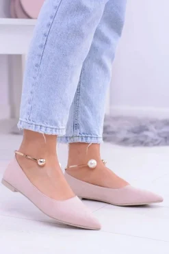 New Balerinki Pudrowy Róż Z Bransoletką W Szpic Mami Damskie Baleriny Klasyczne