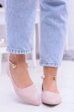 New Balerinki Pudrowy Róż Z Bransoletką W Szpic Mami Damskie Baleriny Klasyczne