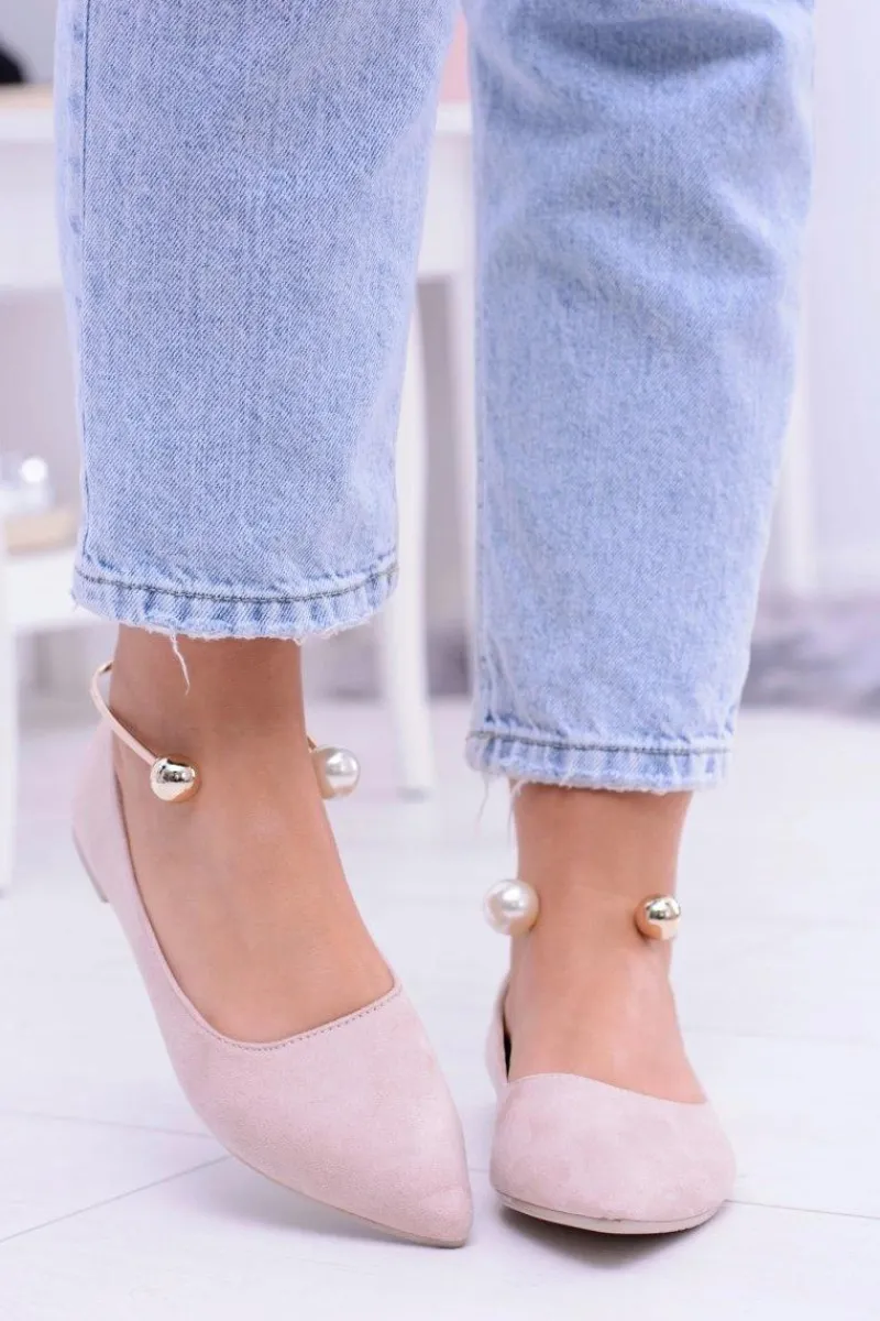 New Balerinki Pudrowy Róż Z Bransoletką W Szpic Mami Damskie Baleriny Klasyczne