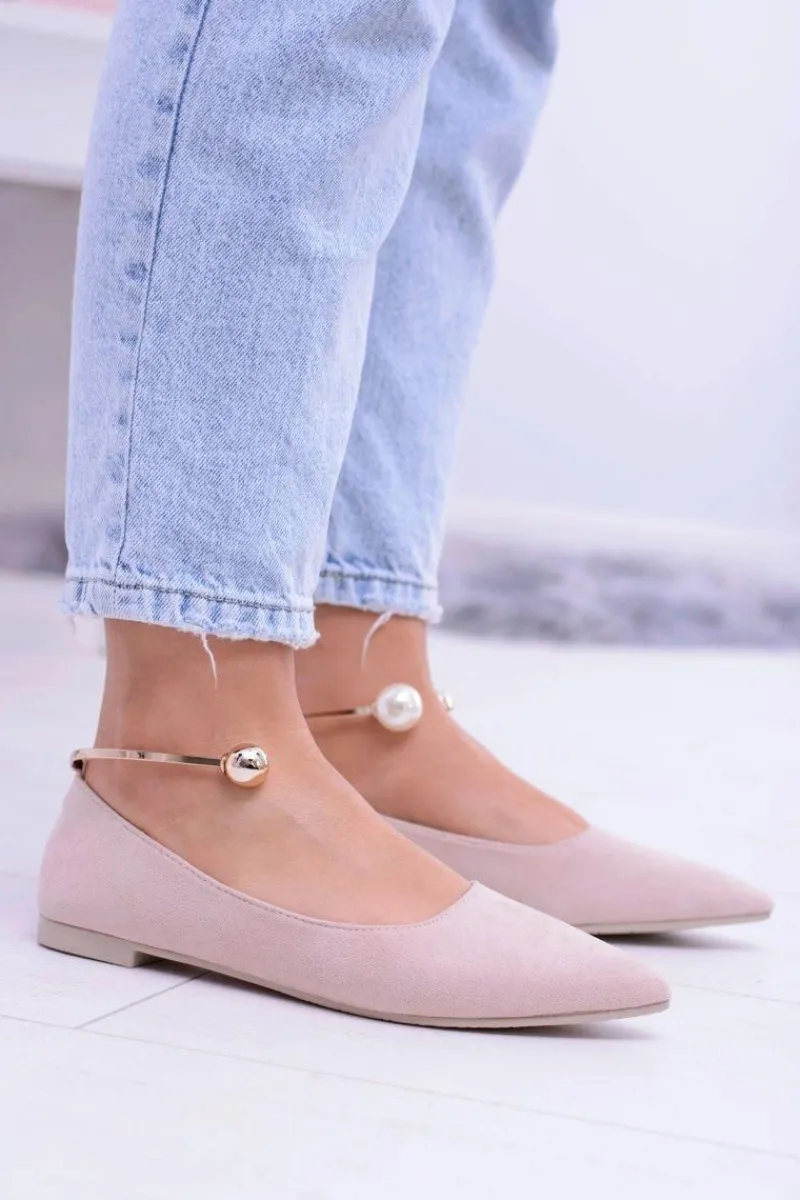 New Balerinki Pudrowy Róż Z Bransoletką W Szpic Mami Damskie Baleriny Klasyczne
