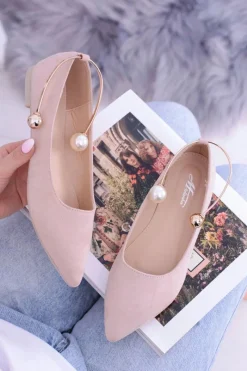 New Balerinki Pudrowy Róż Z Bransoletką W Szpic Mami Damskie Baleriny Klasyczne