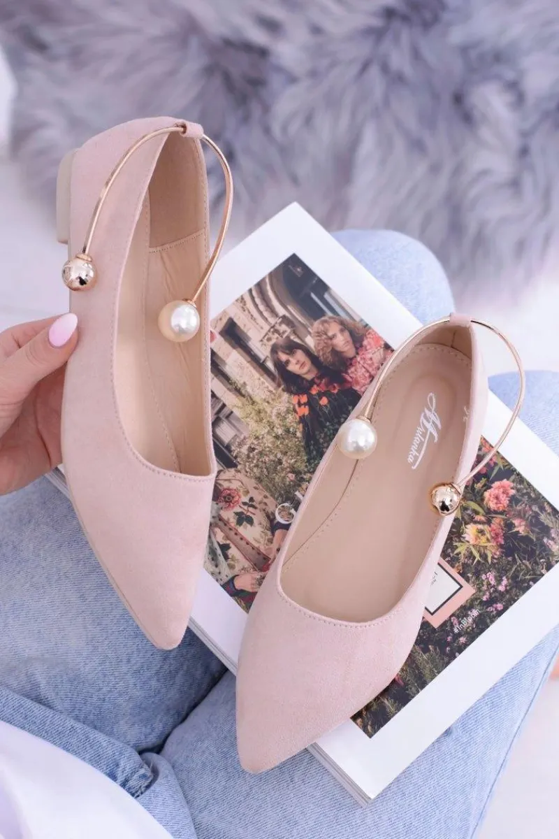 New Balerinki Pudrowy Róż Z Bransoletką W Szpic Mami Damskie Baleriny Klasyczne