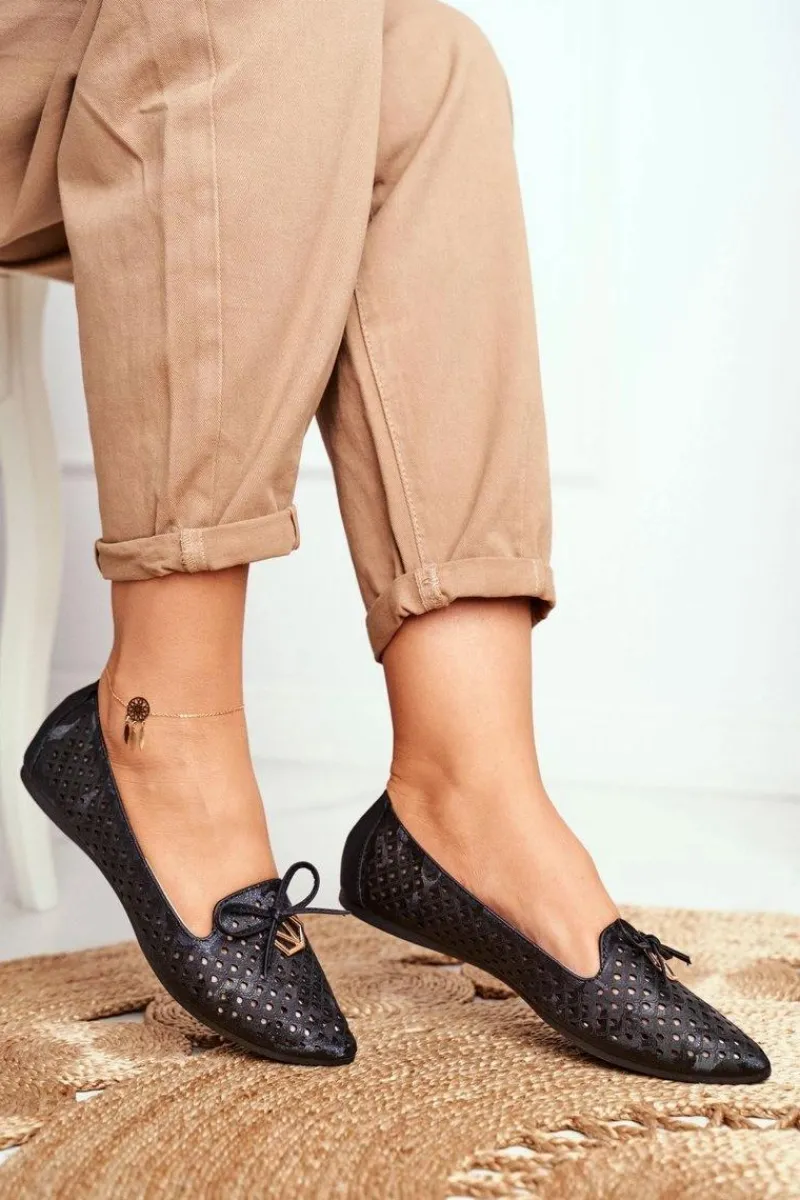 Discount Buty damskie Vinceza Baleriny Damskie Ażurowe Czarne Manam