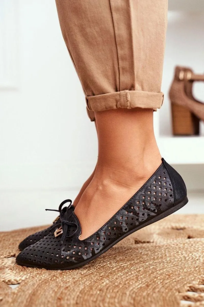 Discount Buty damskie Vinceza Baleriny Damskie Ażurowe Czarne Manam