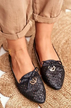 Discount Buty damskie Vinceza Baleriny Damskie Ażurowe Czarne Manam